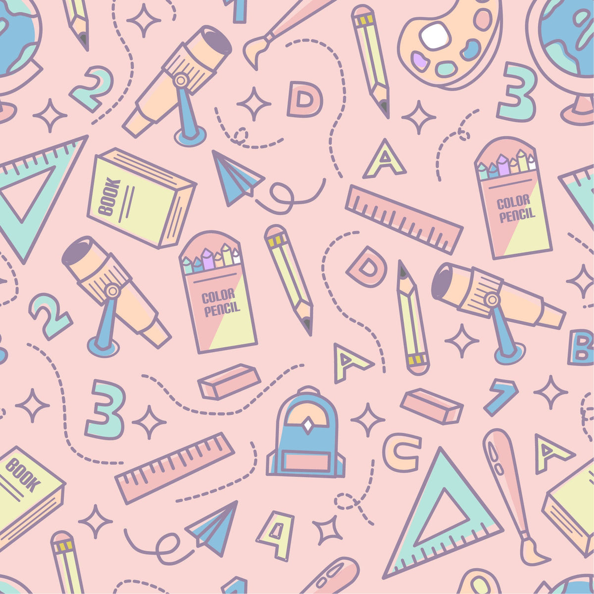 Craft HTV Back to School - School Supplies with Pastel Pink Background Pattern