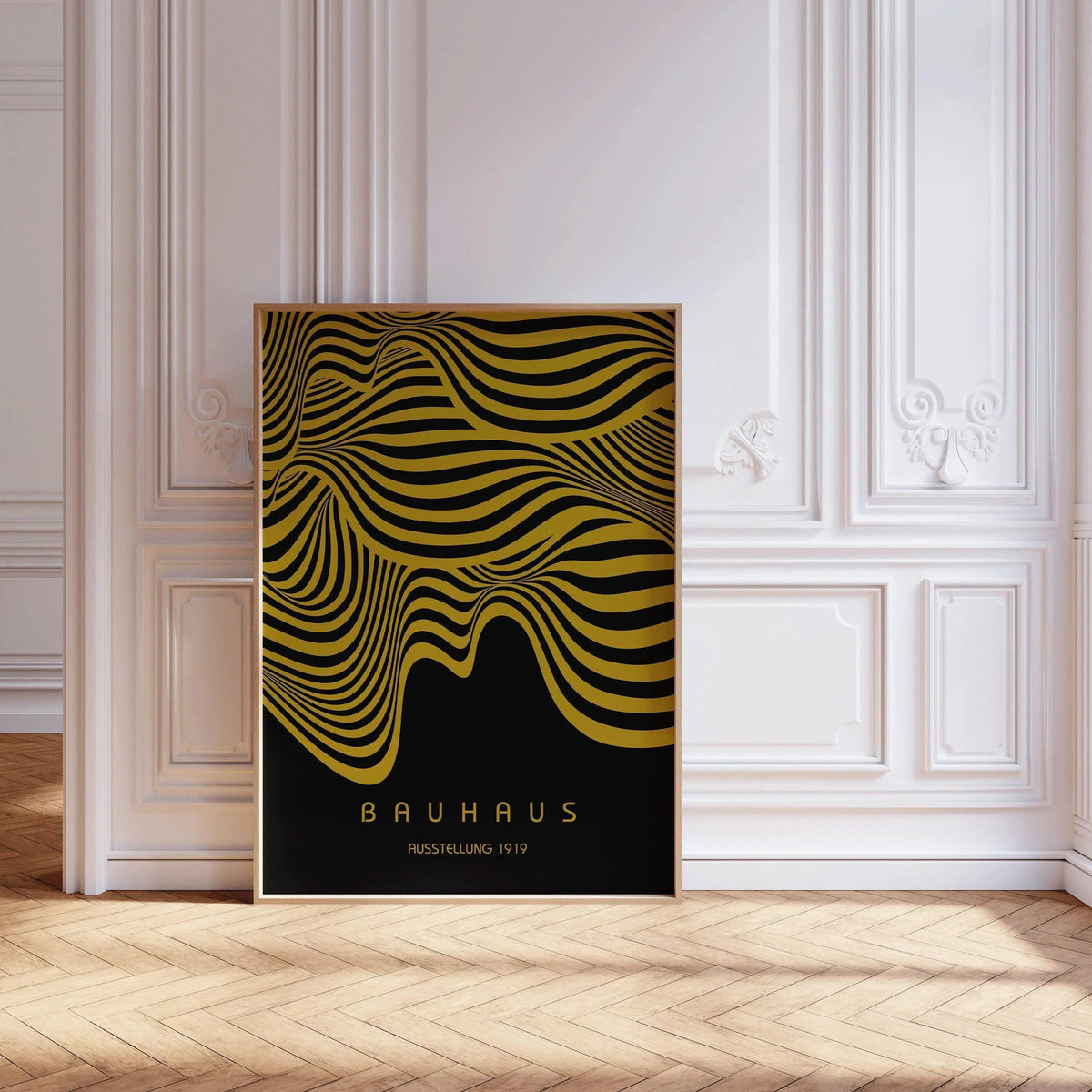 Bauhaus Ausstellung Black and Gold (Waves) PRINT | Vintage Mid-century Modern Poster (Available handframed or unframed)