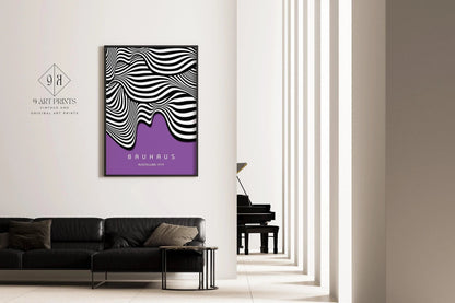 Affiche d'art Bauhaus Waves : Lilas profond moderne du milieu du siècle