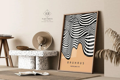 Affiche d'art Bauhaus Waves : Affiche d'exposition moderniste du milieu du siècle