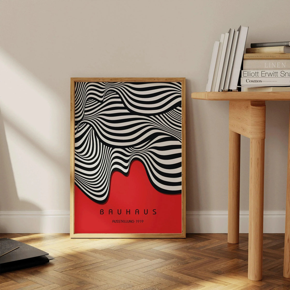 Affiche d'art Bauhaus Waves : Affiche d'exposition moderniste du milieu du siècle