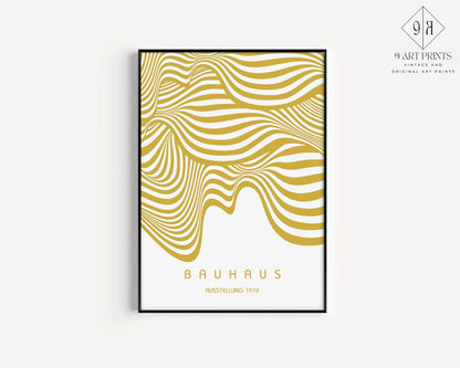 Bauhaus Ausstellung White and Gold (Waves) PRINT | Vintage Mid-century Modern Poster (Available handframed or unframed)