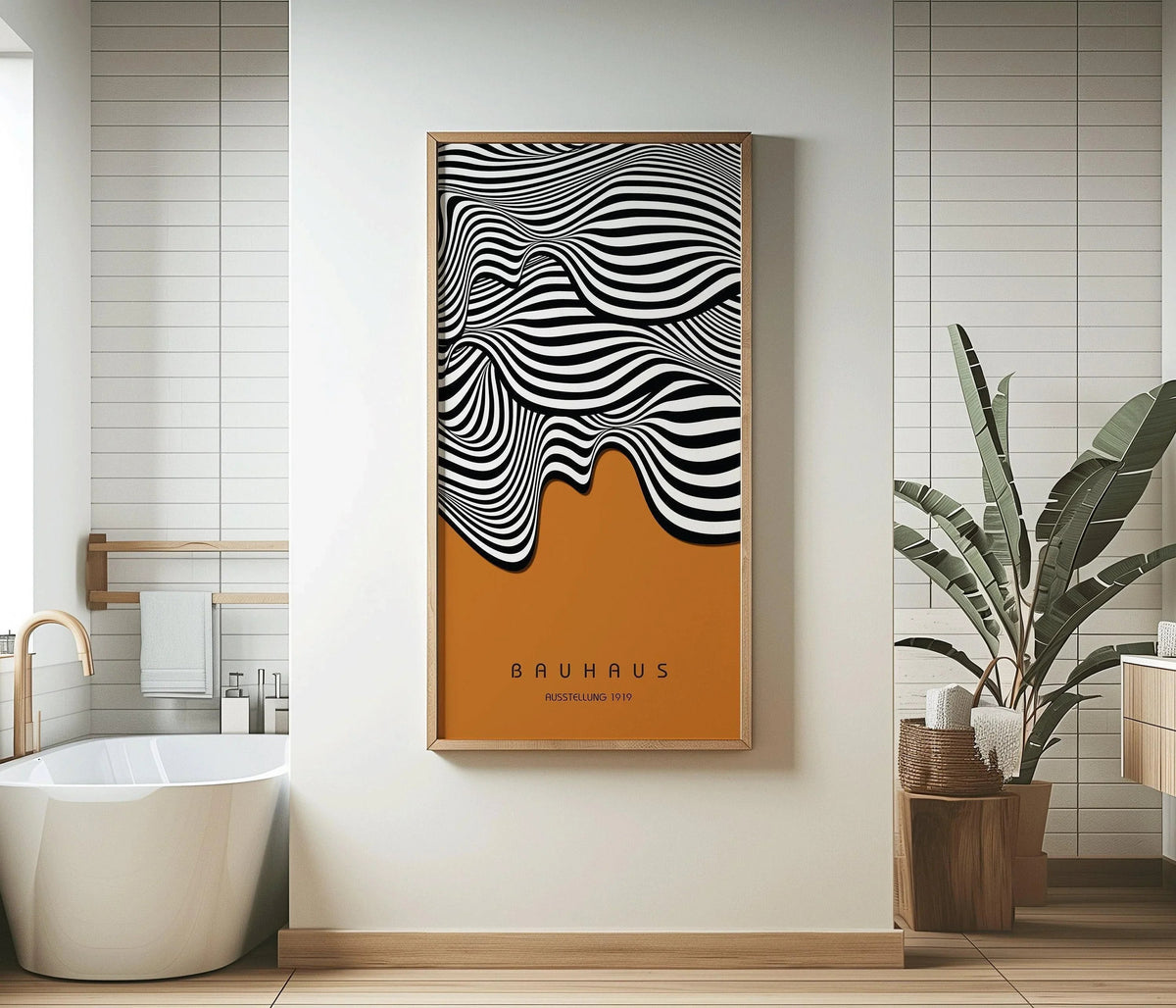 Impression d'art Bauhaus Vagues Ocre : Giclée Moderne du Milieu du Siècle
