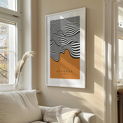 Impression d'art Bauhaus Vagues Ocre : Giclée Moderne du Milieu du Siècle