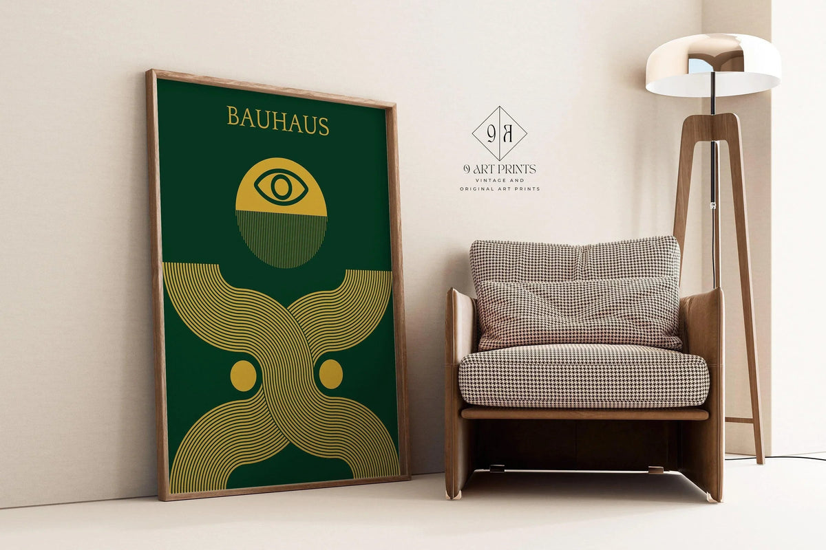 Bauhaus 'Deus Ex' Giclee Print: Mid-Century Modern Forest Green & Gold