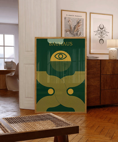 Bauhaus 'Deus Ex' Giclee Print: Mid-Century Modern Forest Green & Gold