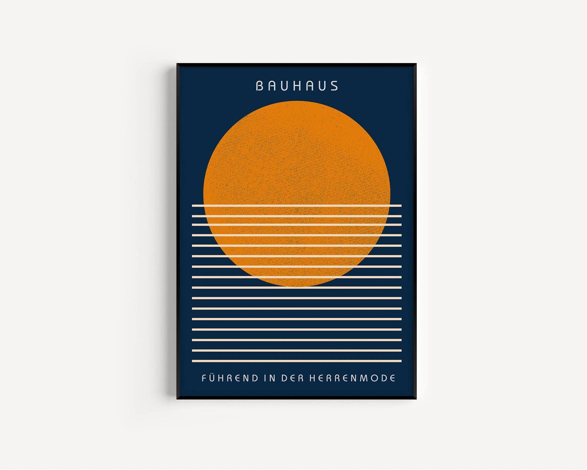 Bauhaus Art Print: Navy Blue and Orange Mid-Century Modern Giclee