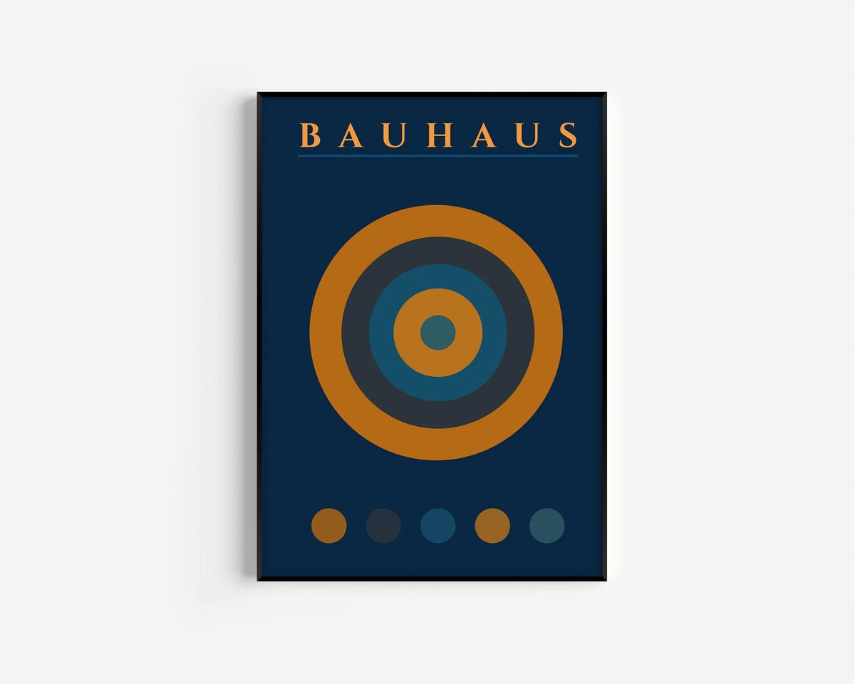 Bauhaus Target Art Print: Mid-Century Modern Navy Blue & Orange