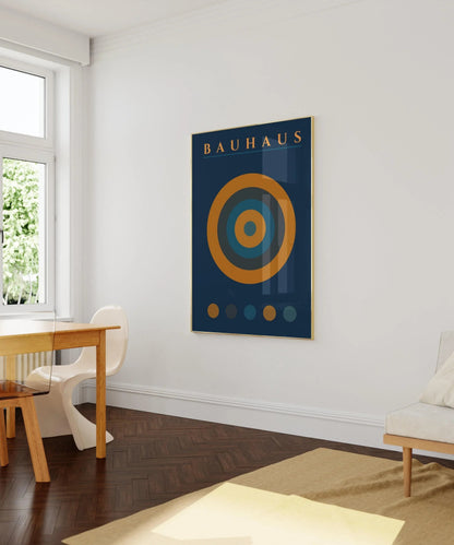 Bauhaus Target Art Print: Mid-Century Modern Navy Blue & Orange
