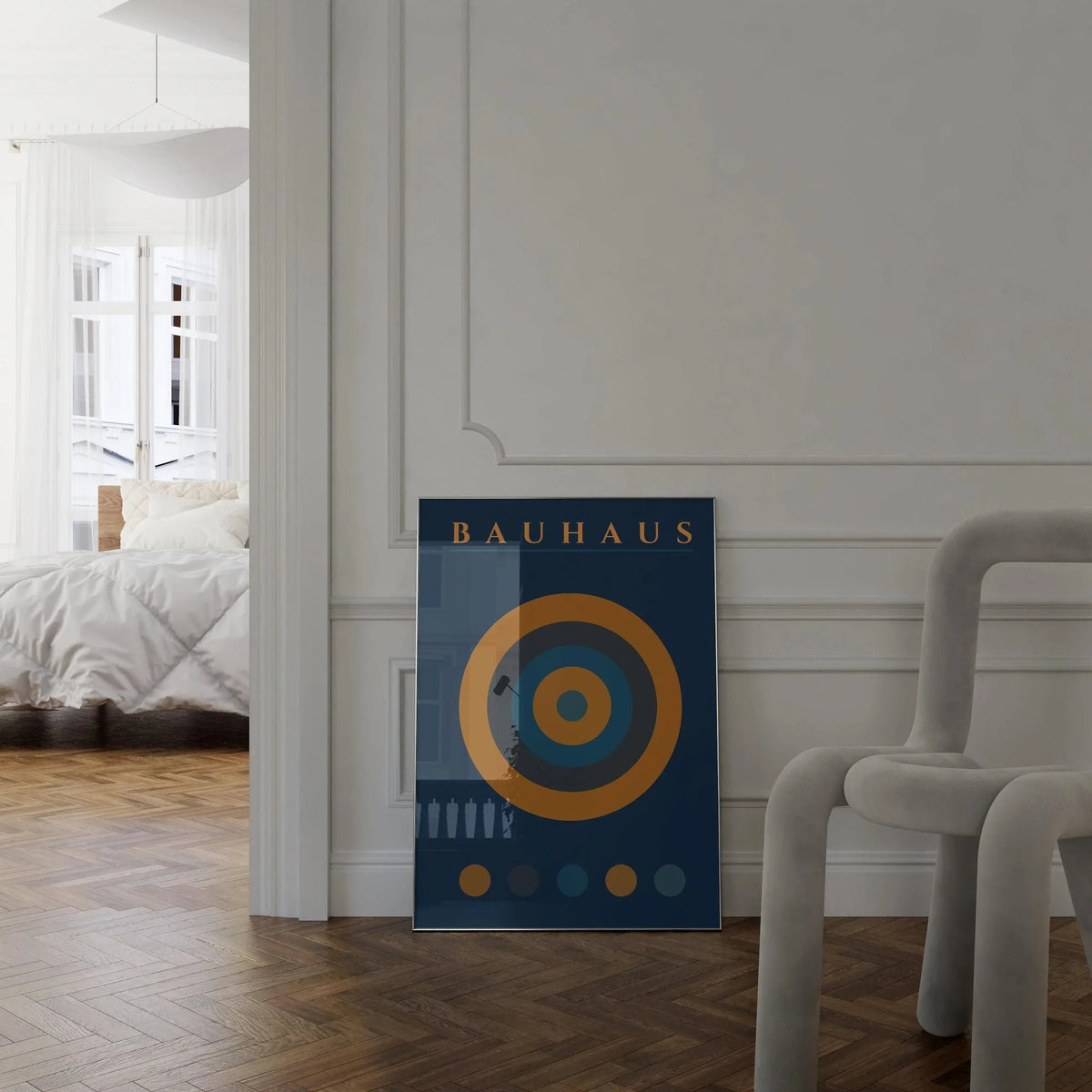 Bauhaus Target Art Print: Mid-Century Modern Navy Blue & Orange