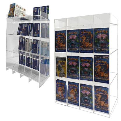 Présentoir en acrylique EVORETRO pour les packs distributeurs de boosters – Présentoir de comptoir avec étagère supérieure
