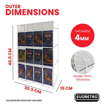 Présentoir en acrylique EVORETRO pour les packs distributeurs de boosters – Présentoir de comptoir avec étagère supérieure