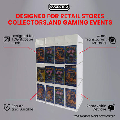 Présentoir en acrylique EVORETRO pour les packs distributeurs de boosters – Présentoir de comptoir avec étagère supérieure