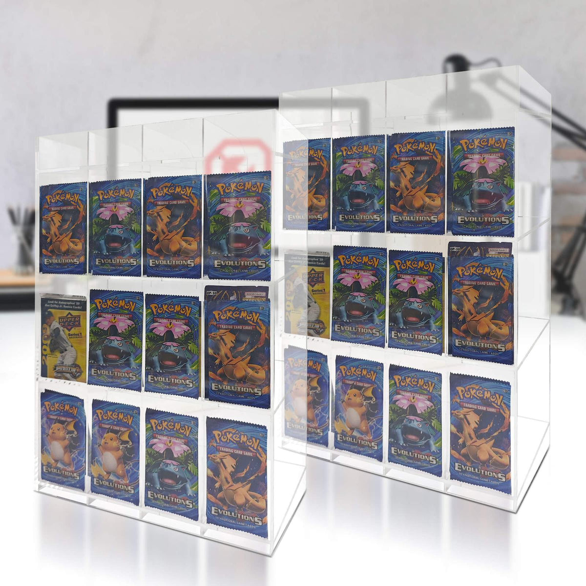 Présentoir en acrylique EVORETRO pour les packs distributeurs de boosters – Présentoir de comptoir avec étagère supérieure
