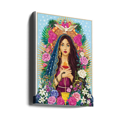 Floral Devotional Woman Portrait Canvas Wall Art | Mother Mary / Mary Magdalen