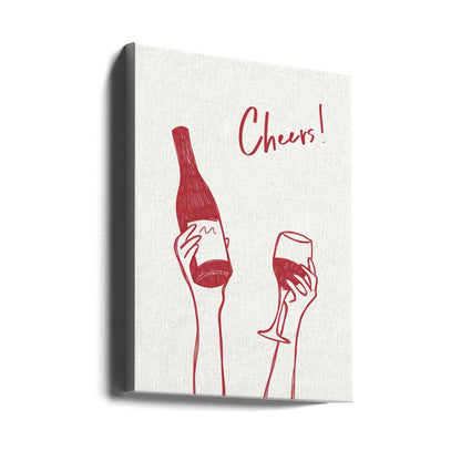Art mural Illustration et texte "Cheers" avec du vin (noir et blanc)