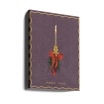 Wall art Candle with bow and spruce sprigs Canvas Print