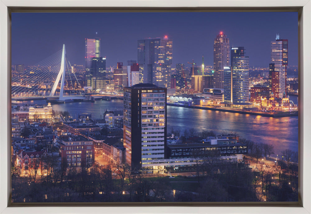 Rotterdam Skyline and Erasmus Bridge at Night Canvas Wall Art | Big Rotterdam 2