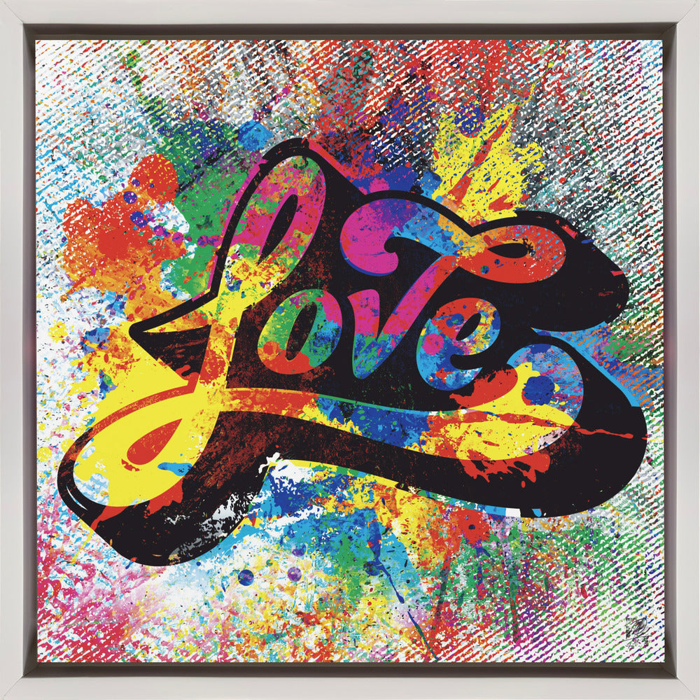 Multicoloured Love Typography Splash Art Canvas Wall Art