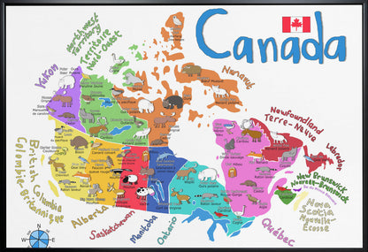 Wall art Illustrated Map of Canada with Animals by Carla Daly