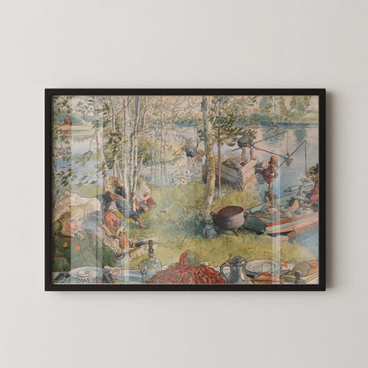Carl Larsson "Crayfishing" Giclee Print: Enchanting Childhood Illustration