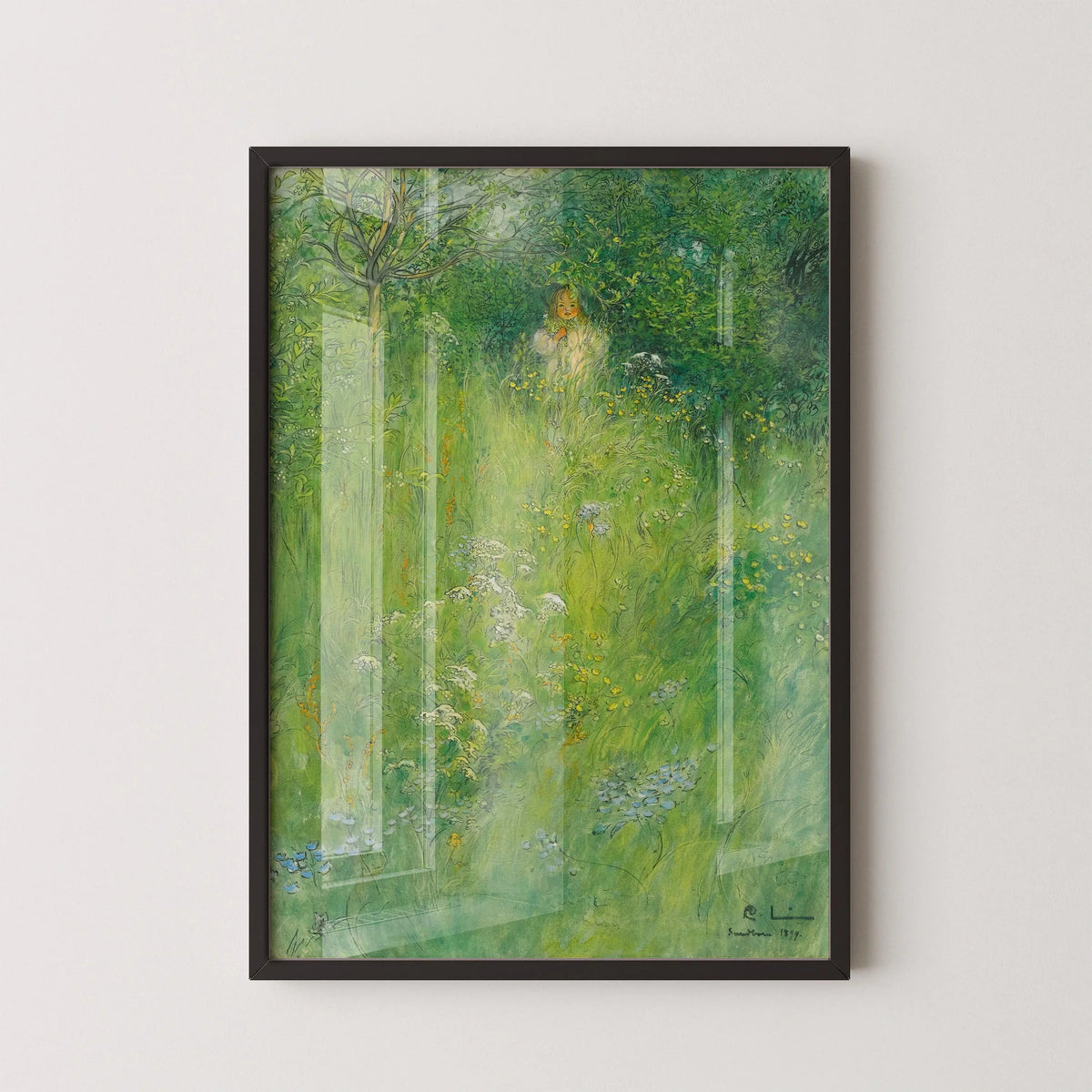 Carl Larsson Print: Kersti in the Meadow, Green Fairytale Art
