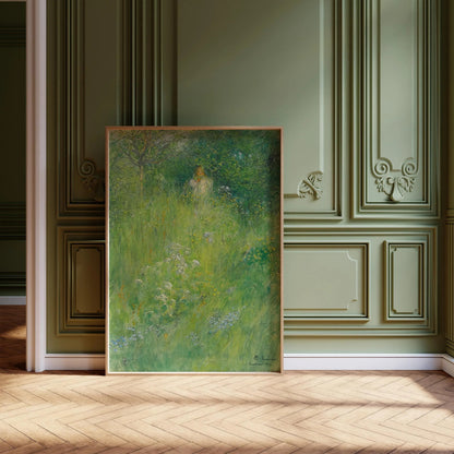Carl Larsson Print: Kersti in the Meadow, Green Fairytale Art