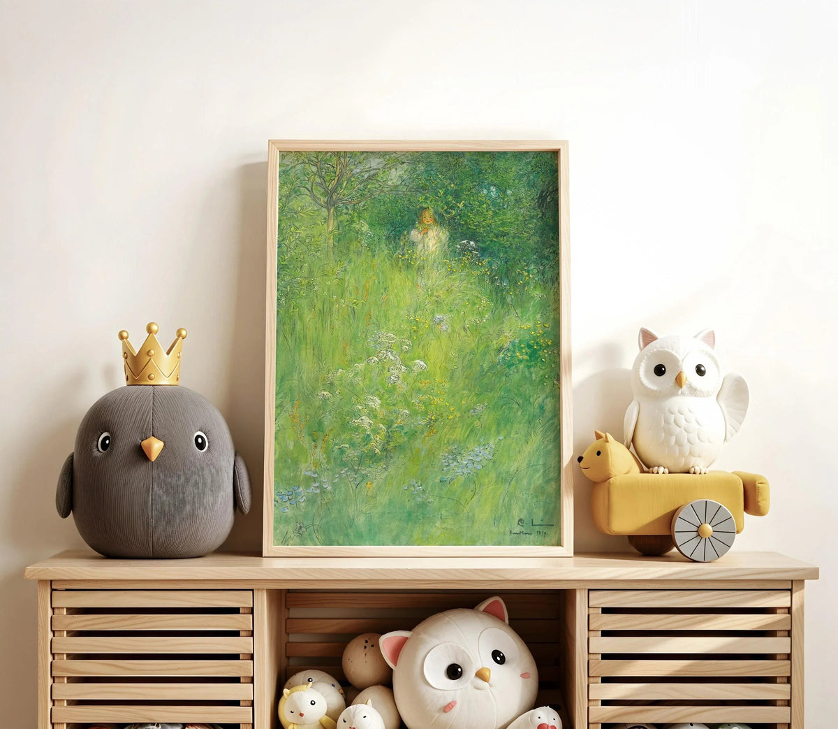 Carl Larsson Print: Kersti in the Meadow, Green Fairytale Art