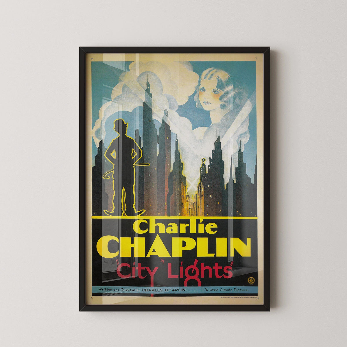 Charlie Chaplin - Les Lumières de la Ville (1931) | Affiche de film vintage (disponible encadrée à la main ou sans cadre)