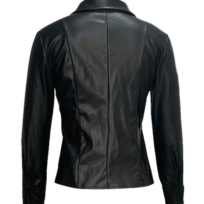 Women's Slim-Fit PU Outerwear Jacket with External Pockets