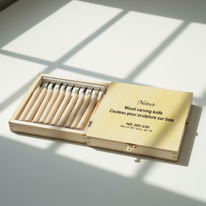 Ensemble de 10 couteaux à sculpter le bois avec boîte en bois