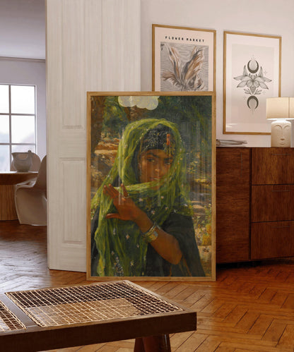 Dinet - The Girl in the Green Scarf | Famous Orientalist Art (available handframed or unframed)