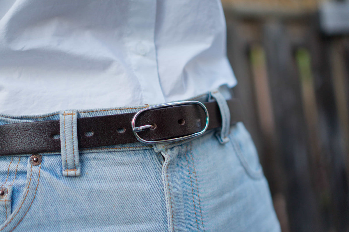 Aika - Black Leather Waist Belt with Oval Buckle - Made in Canada