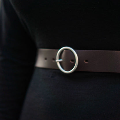 Sempre - Cognac Vachetta Leather Waist Belt with Circular Buckle - Made in Canada