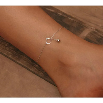 The Whimsical Cat & Bell 925 Sterling Silver Anklet
