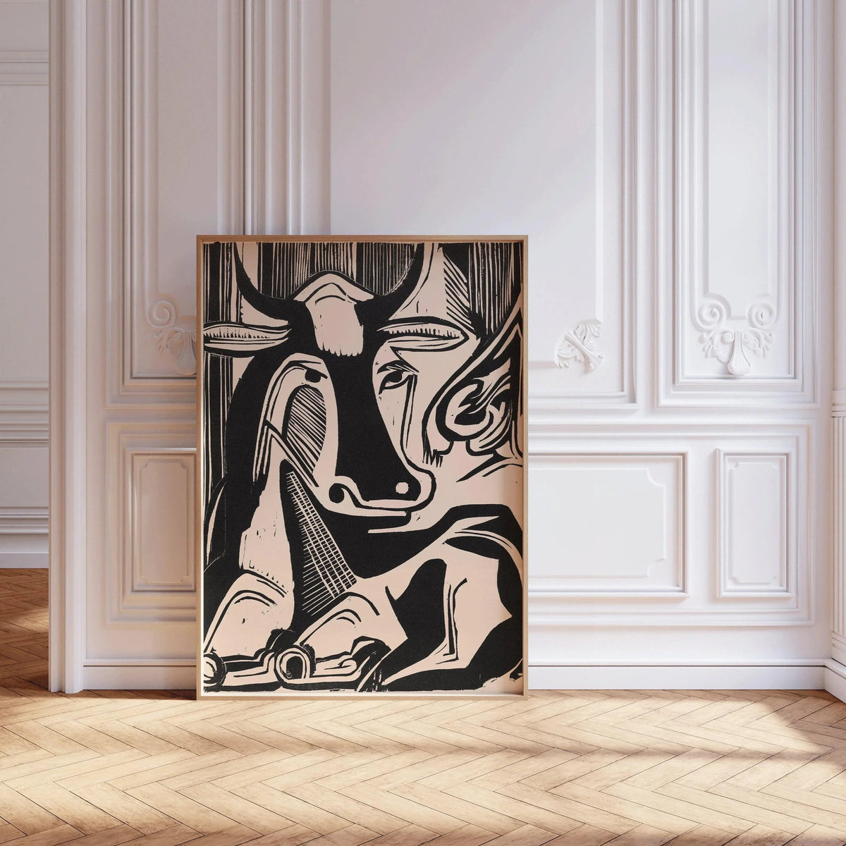 Gravure de vache d'Ernst Ludwig Kirchner : Art neutre noir et blanc