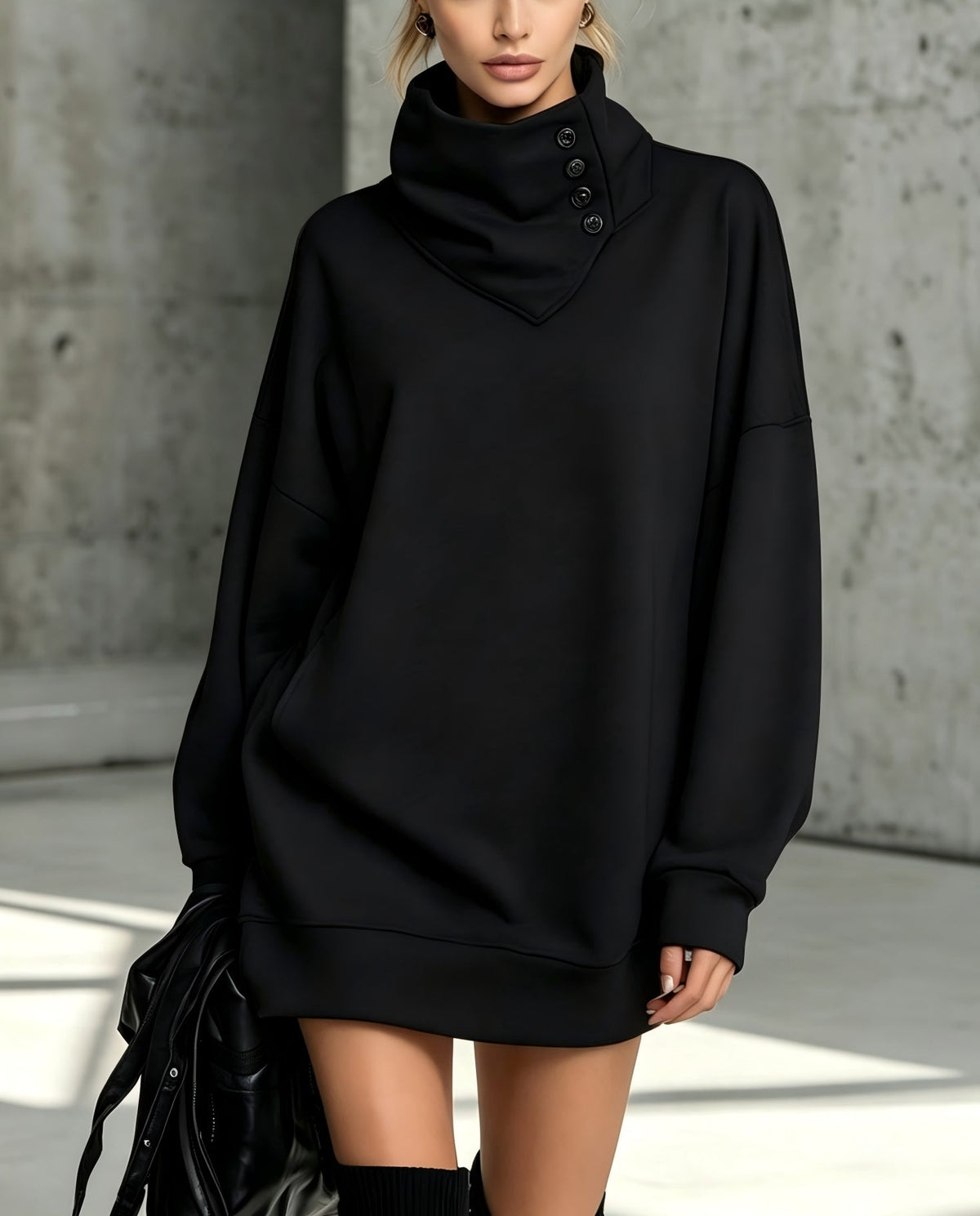 Women’s Vintage Loose-Fit Button-Down Sweatshirt – Mid-Length Casual Long-Sleeve Pullover Top