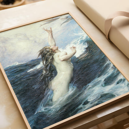 Flying Fish - Herbert James Draper | Romantic Ocean Fantasy | Mythological Nude Vintage Sea Goddess Print (available handframed or unframed)