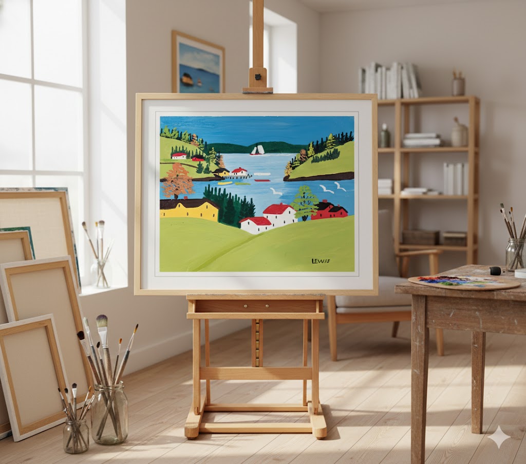 Maud Lewis “Digby Harbour” Folk Art Framed Print (24x28)
