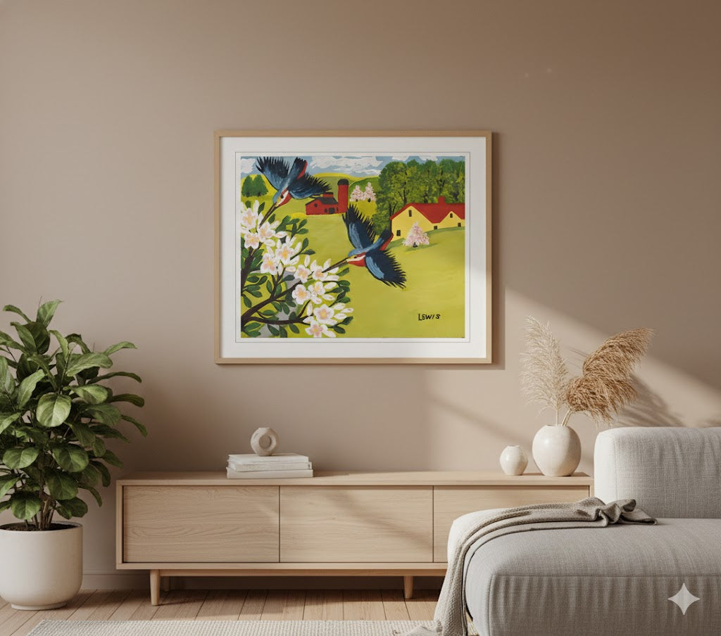 Maud Lewis “Hummingbirds” Folk Art Framed Print (24x28)