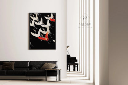 Estampe japonaise « Grues en vol » : Giclée d'art