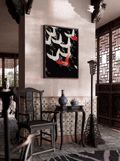 Estampe japonaise « Grues en vol » : Giclée d'art