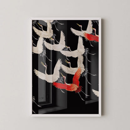 Estampe japonaise « Grues en vol » : Giclée d'art