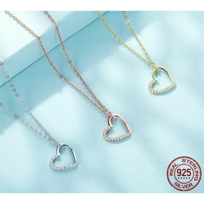 Genuine 925 Sterling Silver The Shape Of Love Chain Necklace For Women - Fine Jewelry 18.11'' Collar