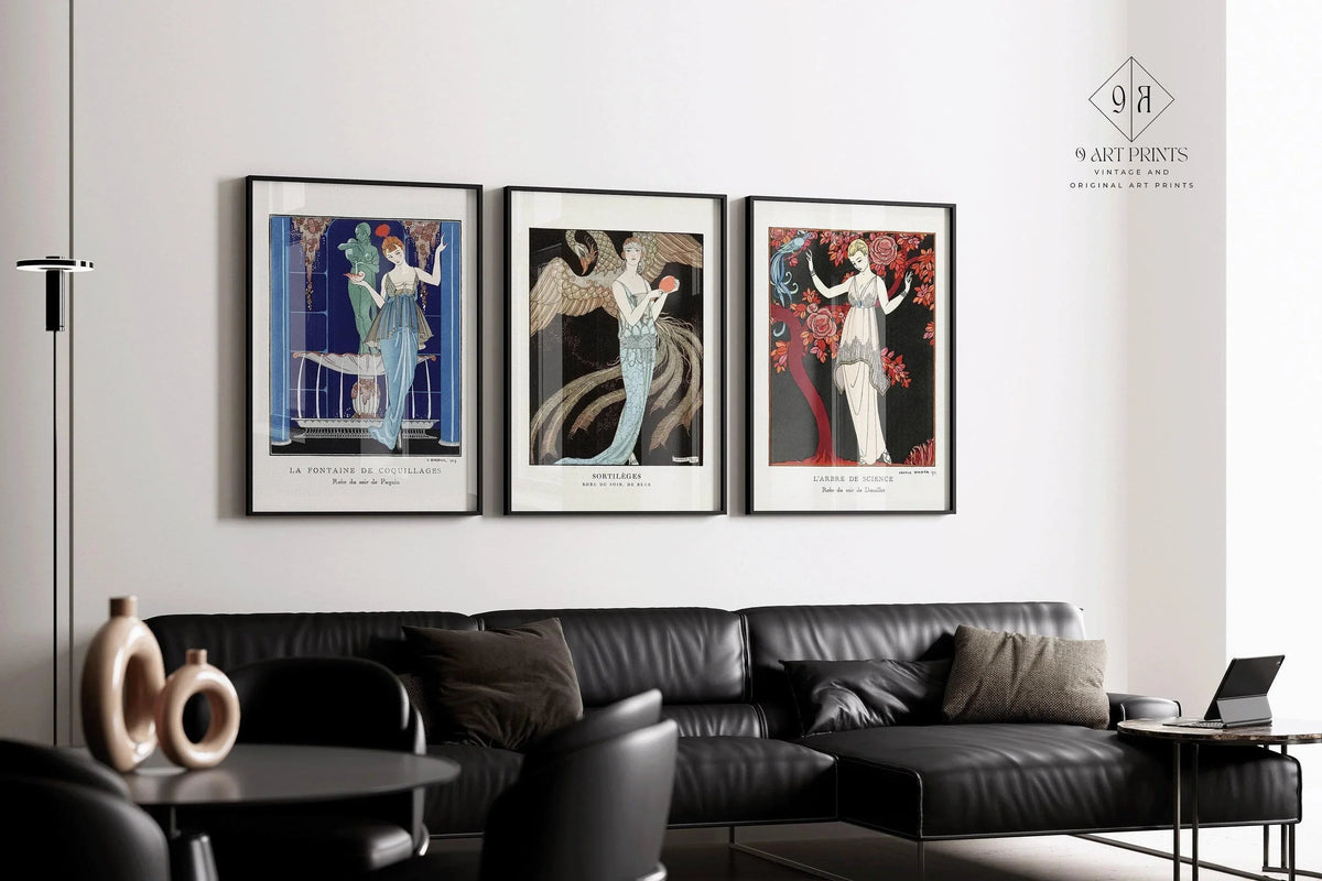 Triptyque George Barbier | Célèbres illustrations de mode Art Nouveau disponibles encadrées