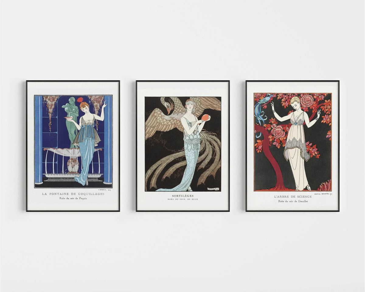 Triptyque George Barbier | Célèbres illustrations de mode Art Nouveau disponibles encadrées