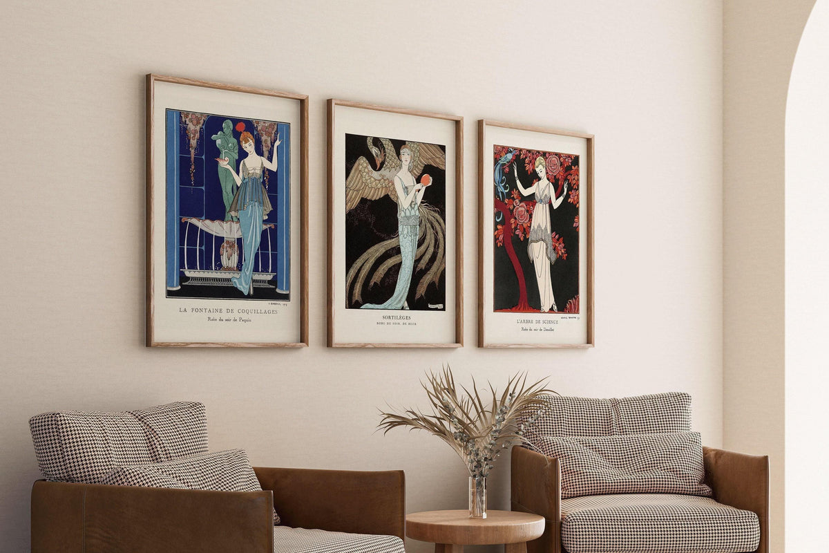 Triptyque George Barbier | Célèbres illustrations de mode Art Nouveau disponibles encadrées