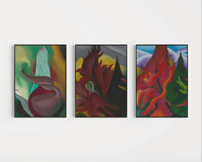Georgia O'Keeffe Art Print Set: Skunk Cabbage, Red Maple, Autumn Trees
