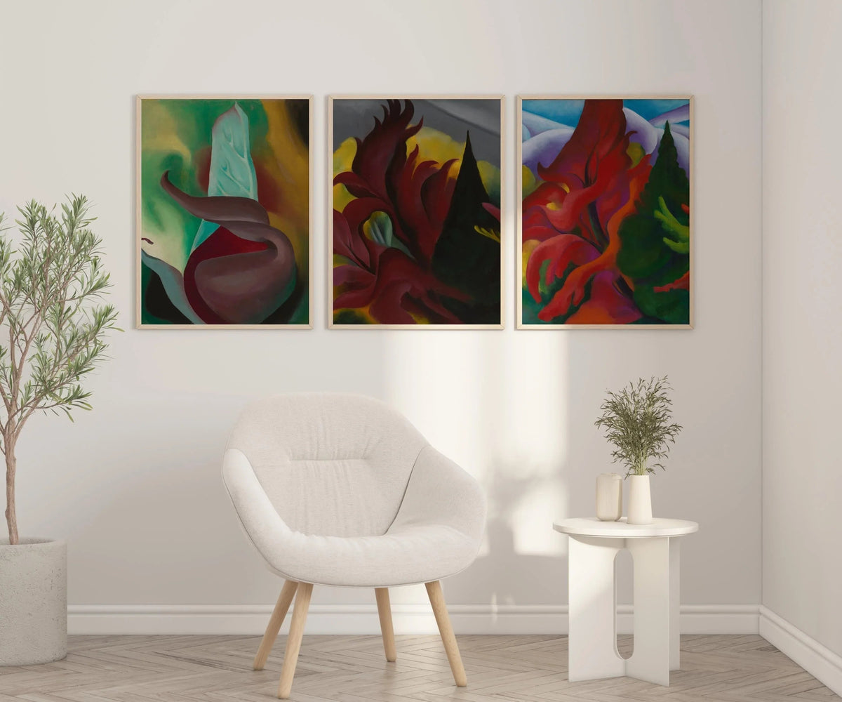 Georgia O'Keeffe Art Print Set: Skunk Cabbage, Red Maple, Autumn Trees