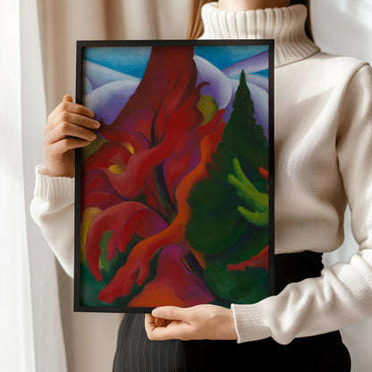 Georgia O'Keeffe : Arbres en automne – Giclée – Œuvre d'art encadrée à la main